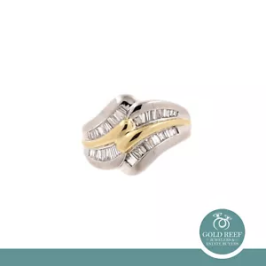 Diamond Swirl Cocktail Ring Platinum 18K Yellow Gold 1.10 CTW Baguette Cut SZ 8 - Picture 1 of 6