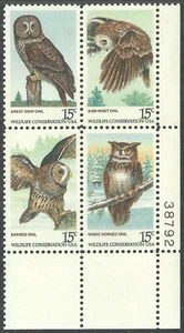 Scott 1763a, Wildlife Conservation Issue - 15¢ Owls Plate Block from 1978 - MNH - Picture 1 of 1