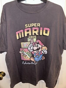 Nintendo Super Mario Bros Adventure Logo (2XL Gray) Men's T-Shirt XXL Retro - Picture 1 of 3