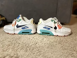 Nike Air Max 90 Youth Size 6Y White Gray Teal Sneakers Shoes 833412-110 - Picture 1 of 9