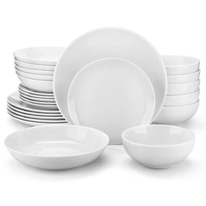 MALACASA Amelia 24-teilig Porzellan Geschirrset Weiß Teller Schalen Tafelservice - Bild 1 von 12