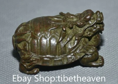 2" Rare Old China Red Copper Feng Shui Dragon Turtle Beast Lucky Statue - Image 1 of 4