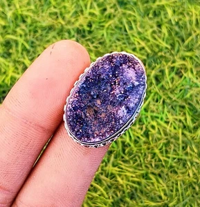 Offer Titanium Druzy Gemstone Ring 925 Sterling Silver Plated Jewelry US Sz10 - Picture 1 of 3