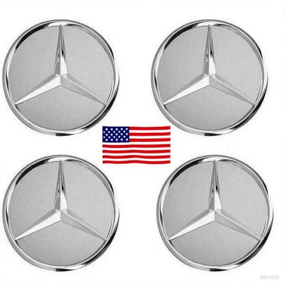 Matte Silver Fit For Mercedes Benz A E S C 75mm x 4 Wheel Center Hub Caps Emblem - Image 1 of 4