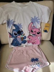 Disney Lilo & Stitch Girls' Short Set White Size 4, 5, 6, 6X - Picture 1 of 3