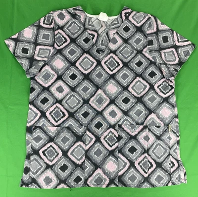 Medium Pink Black Patterned Tafford Scrub Shirt - Image 1 of 4