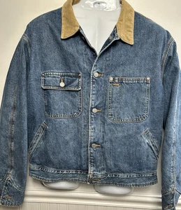 Polo Ralph Lauren Jeansjacke Herren L kariert gefüttert Cordkragen Vintage USA - Bild 1 von 12