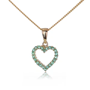 9ct Gold Emerald Necklace Natural Green Gemstone Heart Pendant May Birthstone - Picture 1 of 11