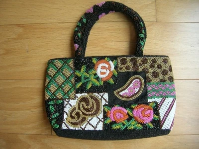 Bolso de Mano Completamente Con Cuentas con 2 Asas Forrado Bolso Cartera Negro Floral Top Cierre con Cremallera Foto 1 de 4