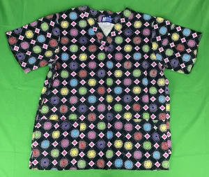 Medium Black Flower Checkered Madison Medical Scrub Shirt - Picture 1 of 7