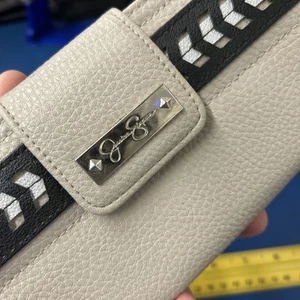 Jessica Simpson  FRANKIE Women’s Grey/Black Wallet Clutch Wrap Around Zipper 8" - Picture 1 of 14