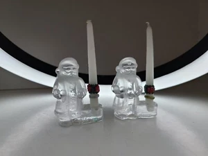 2 Biedermann Crystal Glass Santa Candle Holder With Candles Apx 2.25 X 1.75 - Picture 1 of 7