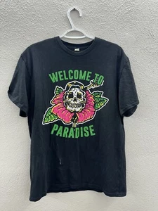 Unbranded Mens T-Shirt Size Large Black Graphic Flower Skull ShortSleeve Paradis - Picture 1 of 10