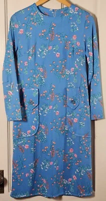 Vtg. Handmade Dress Women's 36" Chest Blue Orange Green Floral Polyester Shift - Image 1 of 4