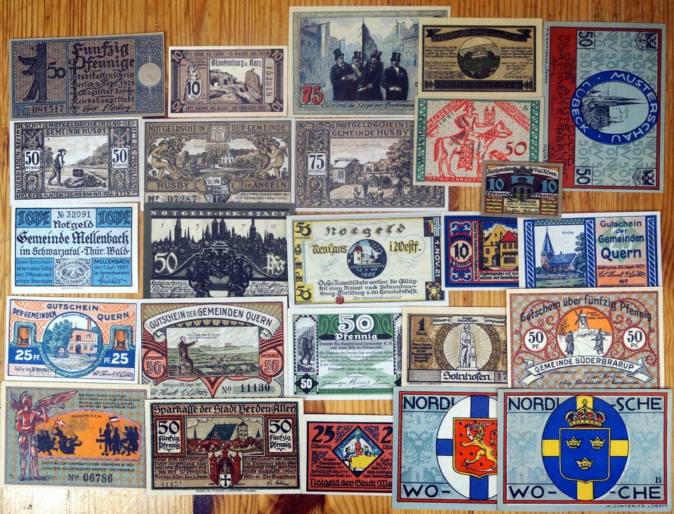 SAMMLUNG 25 VERSCHIEDENE NOTGELDSCHEINE DEUTSCHLAND - alle unzirkuliert um 1921 - Bild 1 von 1