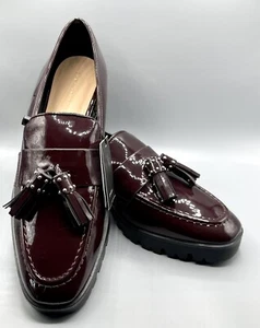 Zara Women's Trafaluc Brown Patent Leather Tassel Slip on Loafer Size 8 NWT - Picture 1 of 14