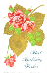 1907 Birthday Wishes Embossed Rose Floral Lithograph Antique Vintage Postcard - Picture 1 of 2