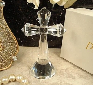CRYSTAL GLASS STANDING HOLY CROSS SYMPATHY MEMORIAL CHRISTENING CHRISTIAN (J) - Picture 1 of 2