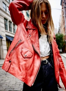 Free People We The Free Jealousy Leather Moto Jacket Shaded Red XL NEW - Picture 1 of 9