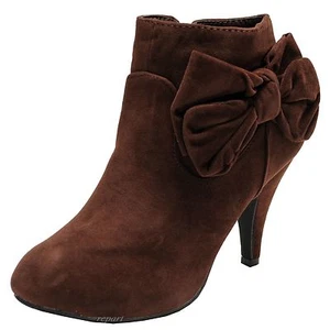 New women's ankle boots shoes suede like high heel side zipper winter brown - Picture 1 of 11