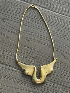 ALEXIS KIRK Vintage 1980s Gold Tone Modernist Signed Necklace - Picture 1 of 11
