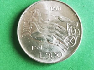 REPUBBLICA ITALIANA MONETE DA LIRE 500 IN ARGENTO CENTENARIO QUADRIGA 1961 - Foto 1 di 4