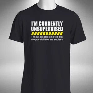Currently Unsupervised T-Shirt Funny Office Gift Dad Grandad Joke Slogan - Picture 1 of 4