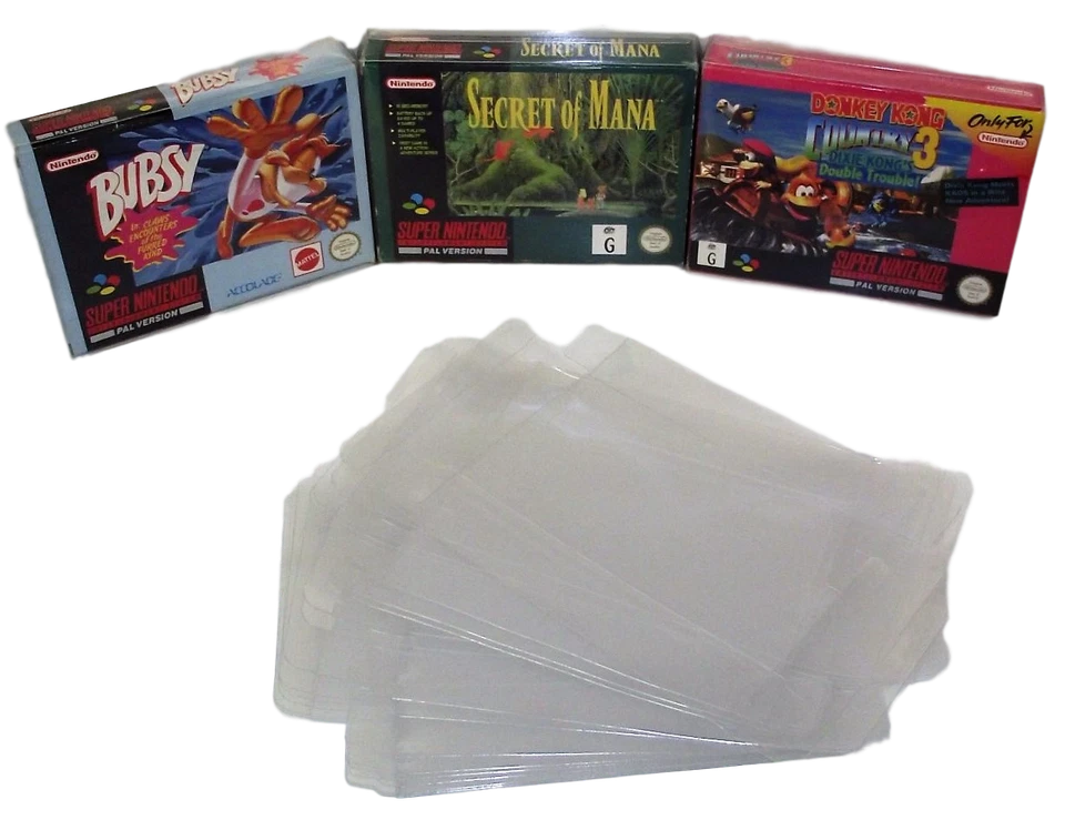 Super Nintendo SNES Box Clear Sleeve Protector Covers Protective Dropdown Menu - Image 1 of 1