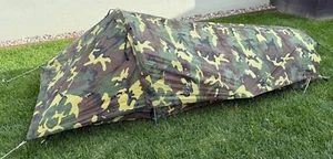 VTG 80's Brigade Quartermaster Woodland Camo Gossamer Tent Bivy Eureka OLDGEN SF - Picture 1 of 15