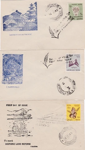 3 1965 Nepal First Day Covers Kathmandu Cancels 5p, 15p Cover