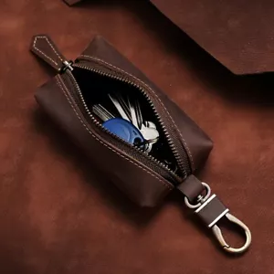 Men Genuine Leather Small Coin Purse Pouch Key Holder Cases Wallet Bag Zip Carry - Picture 1 of 10