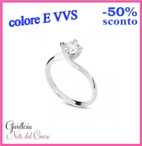 ANELLO SOLITARIO ORO BIANCO DIAMANTE NATURALE E VVS 0.30 CARATI CERTIFICATO - Foto 1 di 4