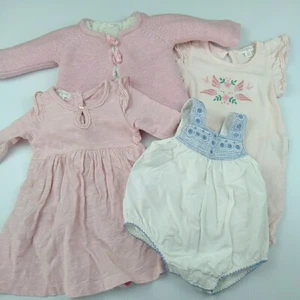 Pure Baby Girls Bundle Size 00 3-6 Months Pink White Romper Dress Jacket Birds - Picture 1 of 18