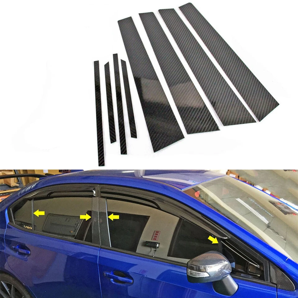 Máscara de pilar de puerta de carbono A B moldura de ventana para Subaru WRX STI 4 puertas sedán 2015-2021 Foto 1 de 4