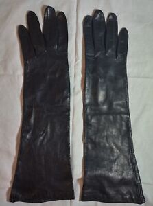 Vintage Superb Lambskin 14" Woman's Gloves Black Made In Italy - Lined