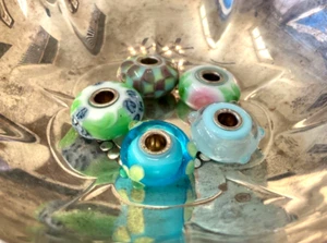 Authentic TROLLBEADS Sterling Murano Glass Spring Color Beads Charms Set of 5 - Picture 1 of 3