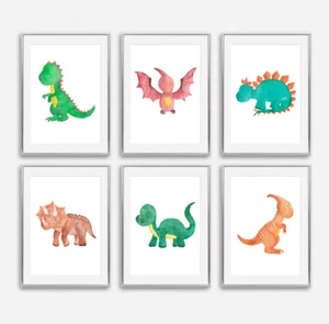 Dinosaurier Drucke Set Kinderzimmer Jungen Schlafzimmer Kinderzimmer Wandbilder Deko Bilder - Bild 1 von 8