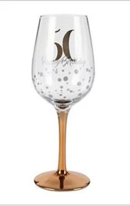 50th Fiftieth Happy Birthday Celebration Rose Gold Stem Wine Glass Gift Boxed - Picture 1 of 1
