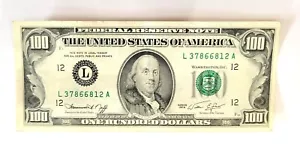 1974 One Hundred Dollar Bill $100 Federal Reserve Note, Serial # L37866812A - Picture 1 of 2