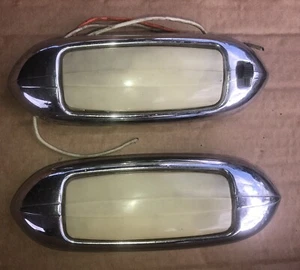 PAIR 1956 Oldsmobile Chrome Interior Dome Light Fixtures 1 with Switch & wires - Picture 1 of 6