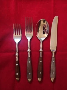 4-Pc Hampton Silversmiths Bistro-Brown Set Fork Spoon Knife Salad Fork - Picture 1 of 5