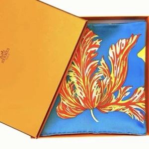 Hermes Scarf Stole Tulipomanie Floral Flower Silk Carre 90 Blue - Picture 1 of 9