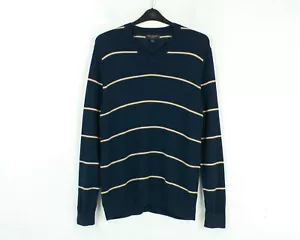 Banana Republic Hombre L 100% Lana Merino Azul Cuello En V Punto Suéter Jersey - Imagen 1 de 4