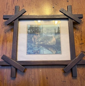 Native Indian American Antique Print Mic Mac Wood Frame Cabin Lodge Decor - Picture 1 of 11