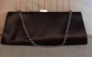 Women’s Bag, “Ann Taylor” Brown Satin Material w/ Silver Metal Chain Handle (m) - Picture 1 of 4