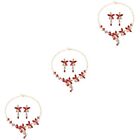3 Sets Necklace Earring Two Pieces Outfit Red Jewelry Earrings