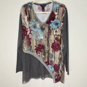 Ali Miles Floral Art To Wear Mixed Media Top Pullover Gr. 1X Lagenlook F66 - Bild 1 von 19