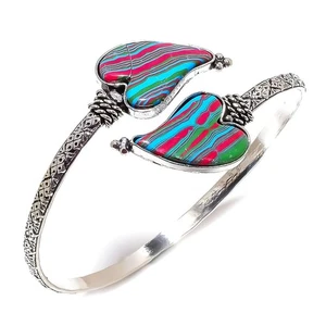 Corazón - Brazalete Brazalete Arco Iris Piedras Preciosas Calsilica 925 Plata de Ley i825 - Imagen 1 de 6