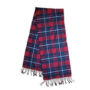 James Pringle Weavers 100% Lambswool Fringed Muffler Scarf Red Tartan Plaid - Picture 1 of 3