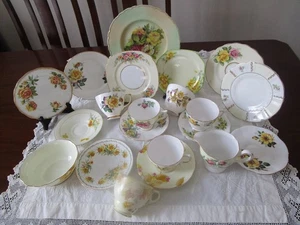 CRAZY MIXED UP FINE BONE CHINA TEA PARTY SET IN YELLOWS - Picture 1 of 12